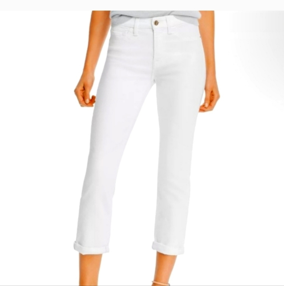 7 For All Mankind- Jen 7 White Straight Crop & Roll Stretch Jeans,  Size 12